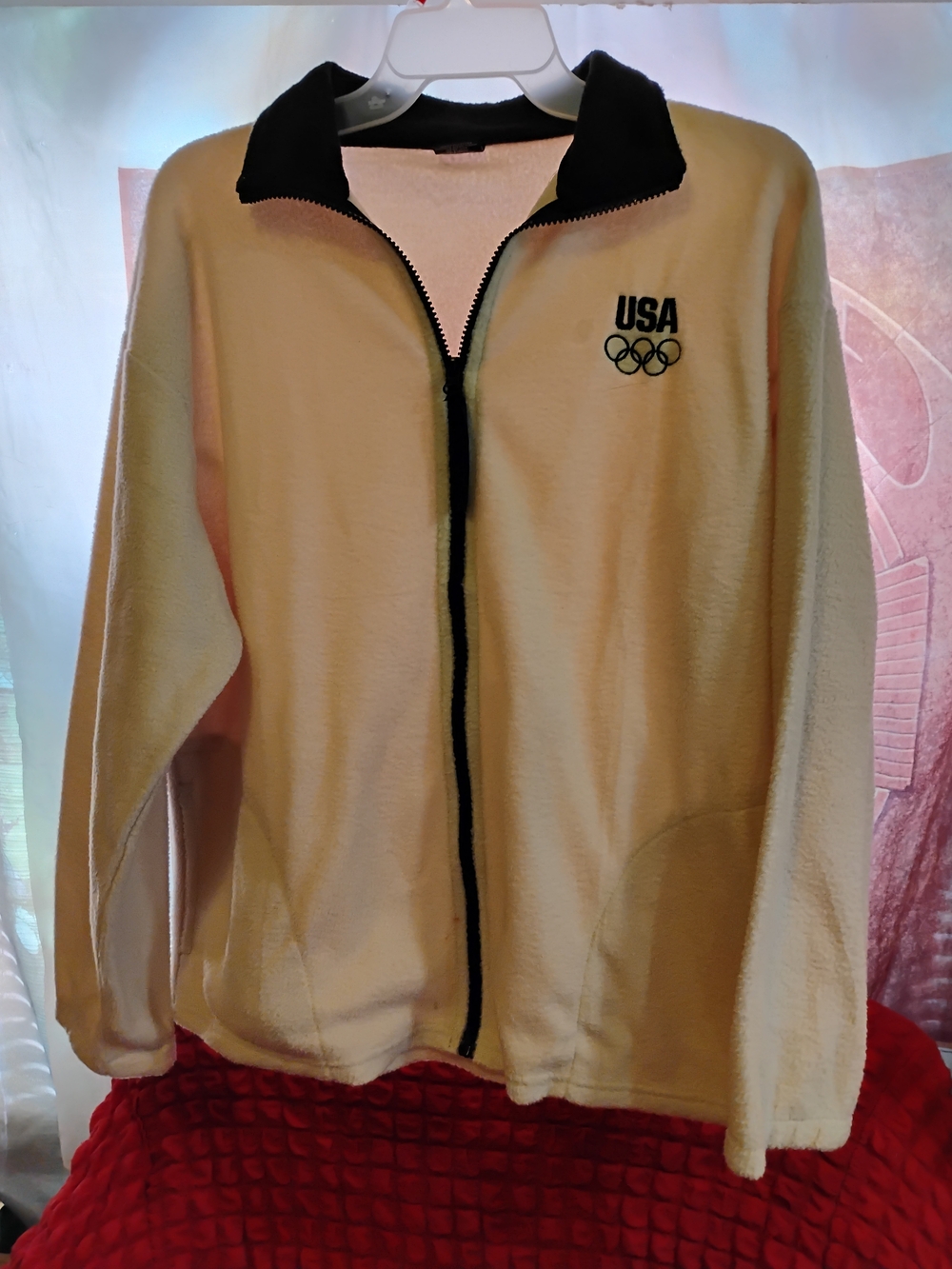 USA Olympic Cream Fleece Zip-Up Jacket with Black Trim